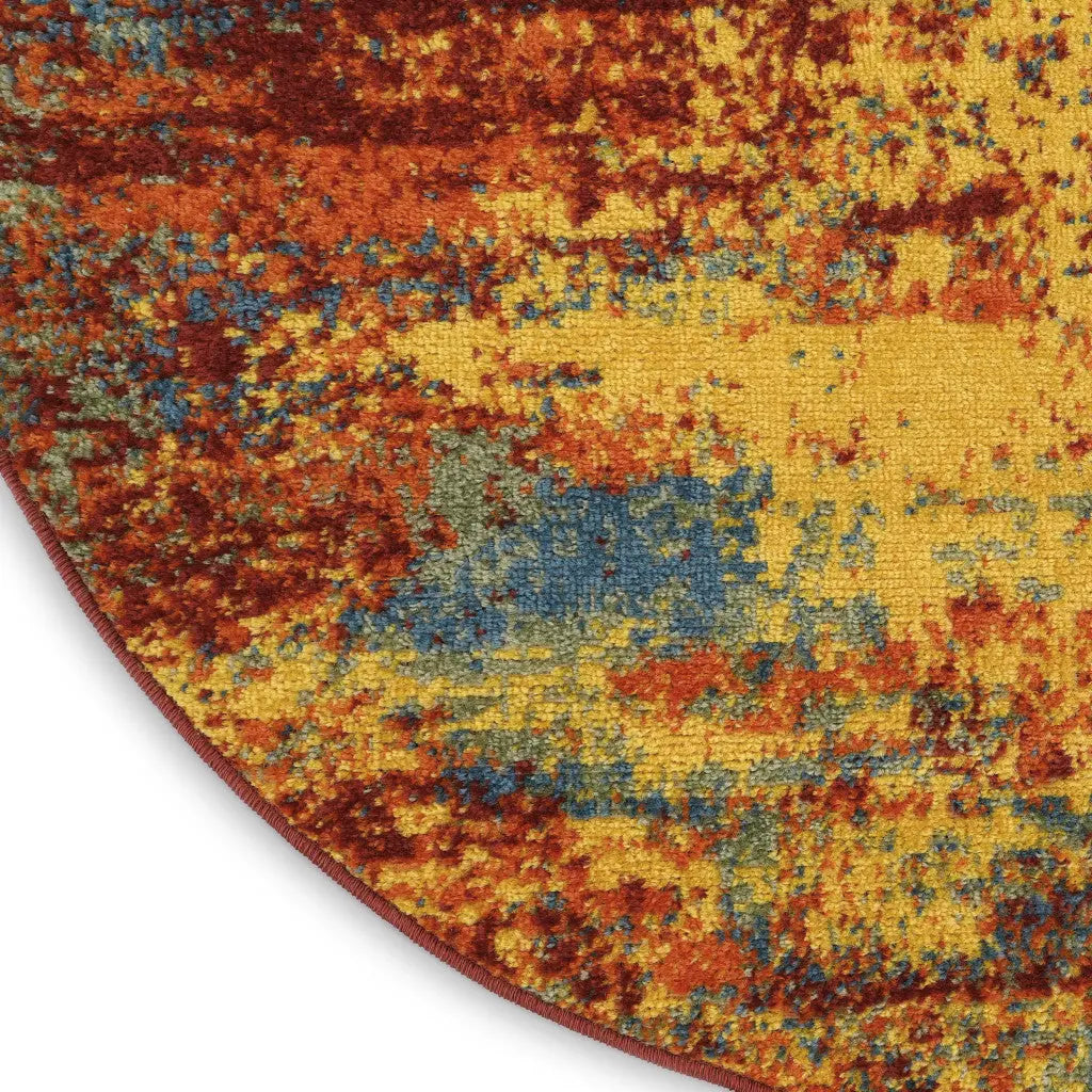 4' Flame Yellow And Orange Round Abstract Indoor Outdoor Area Rug Homeroots Outdoor