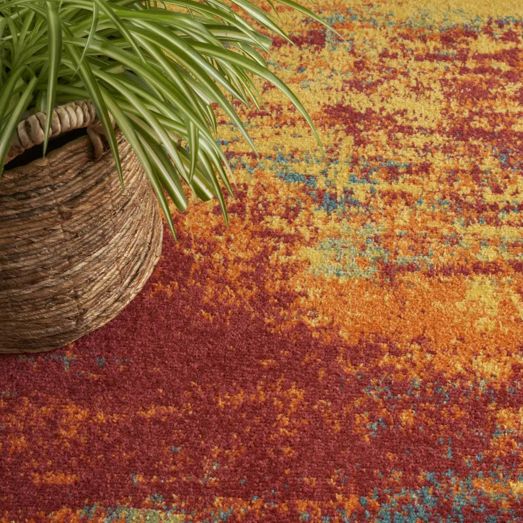 4' Flame Yellow And Orange Round Abstract Indoor Outdoor Area Rug Homeroots Outdoor