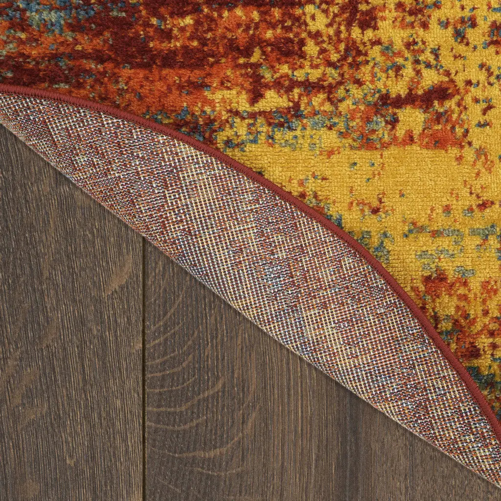 4' Flame Yellow And Orange Round Abstract Indoor Outdoor Area Rug Homeroots Outdoor