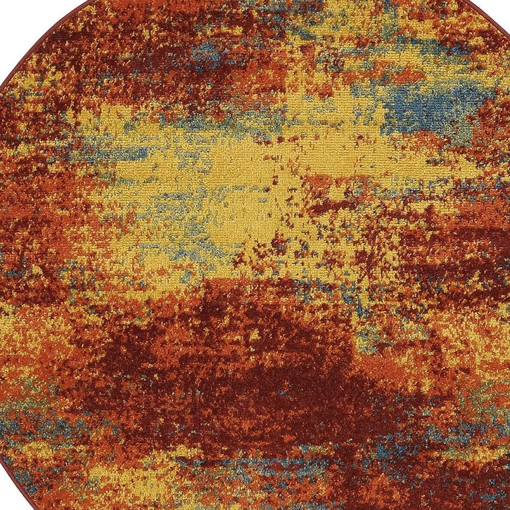 4' Flame Yellow And Orange Round Abstract Indoor Outdoor Area Rug Homeroots Outdoor