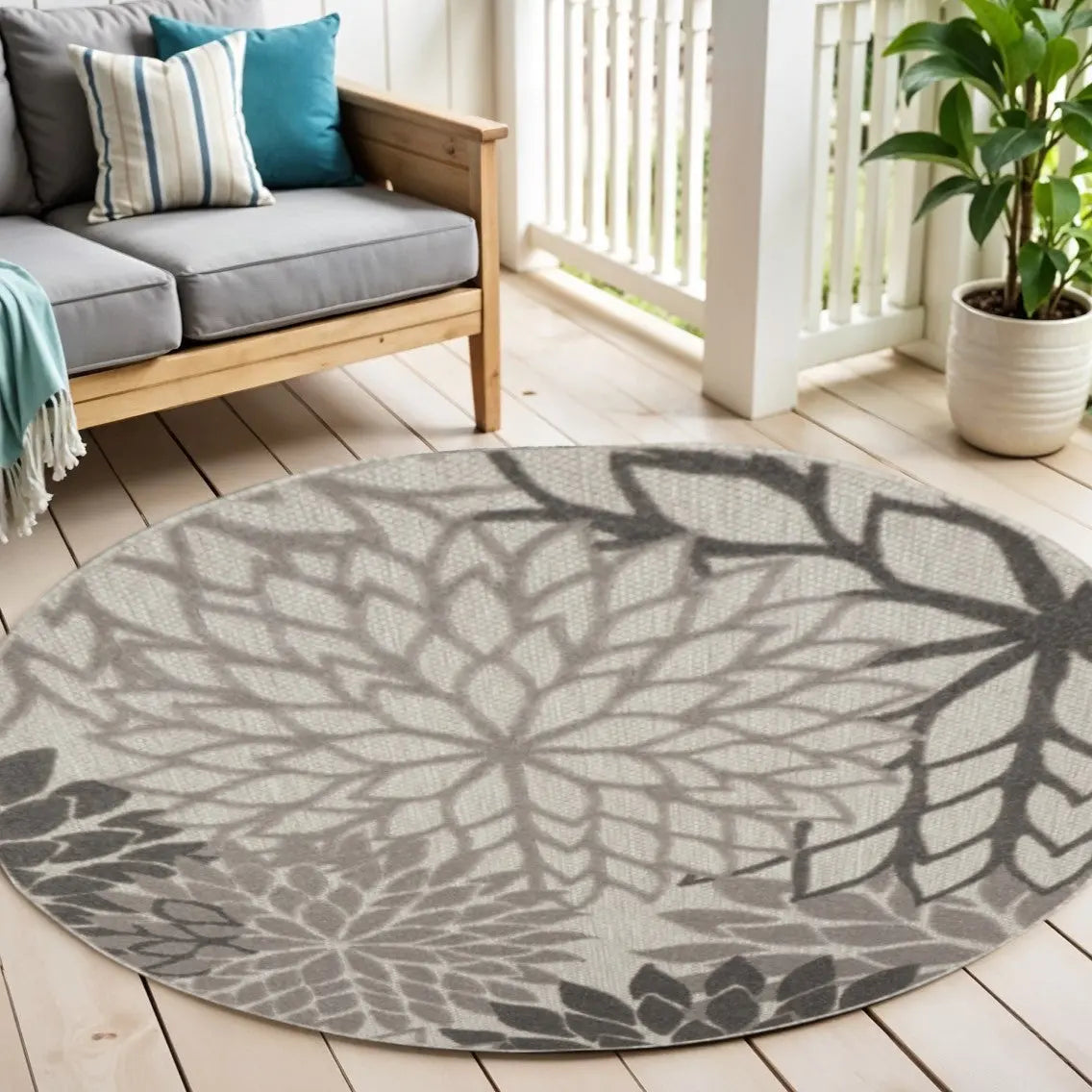 4' Gray Round Indoor Outdoor Area Rug Homeroots Outdoor