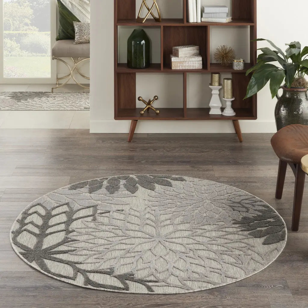 4' Gray Round Indoor Outdoor Area Rug Homeroots Outdoor