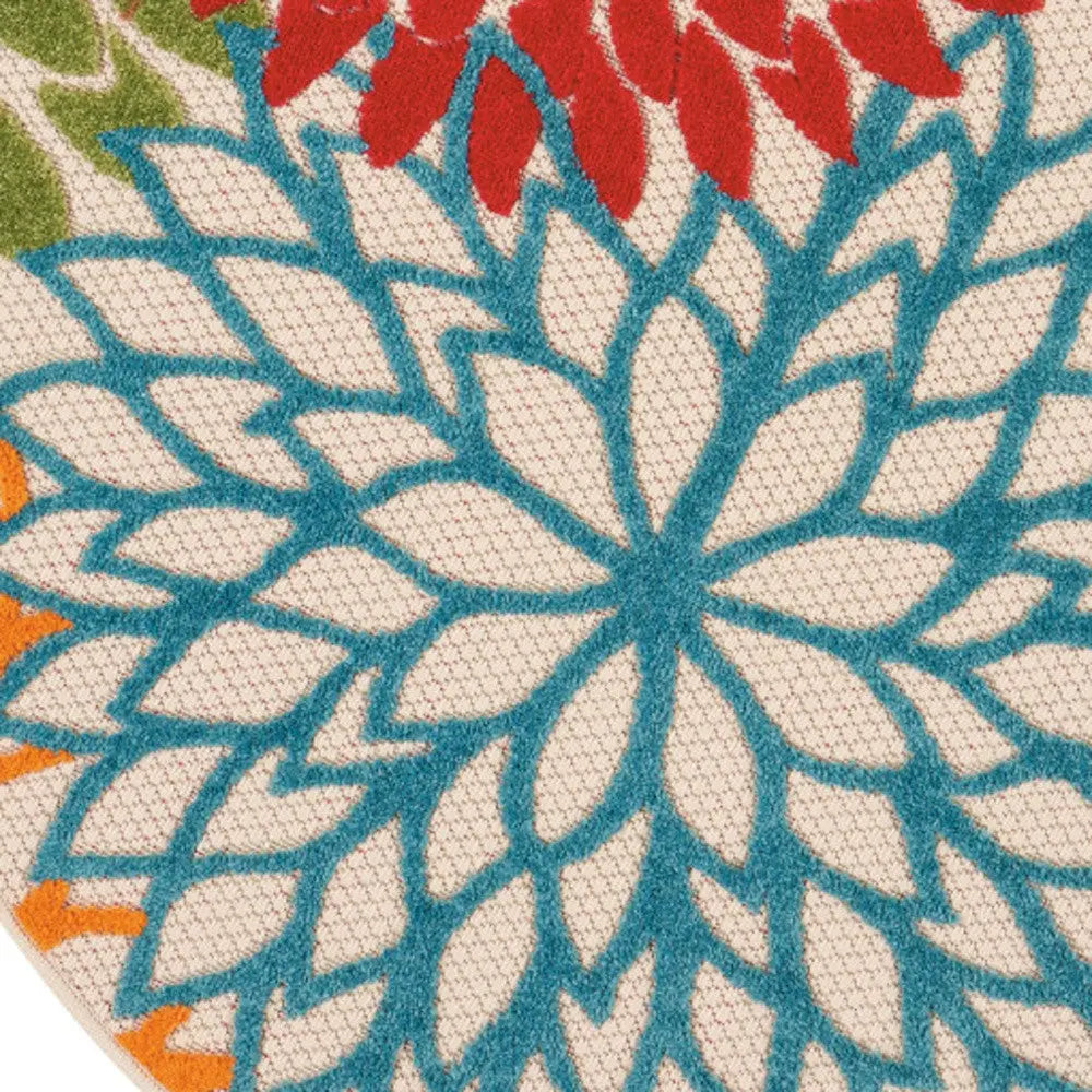 4' Green Orange Red And Blue Round Floral Indoor Outdoor Area Rug Homeroots Outdoor