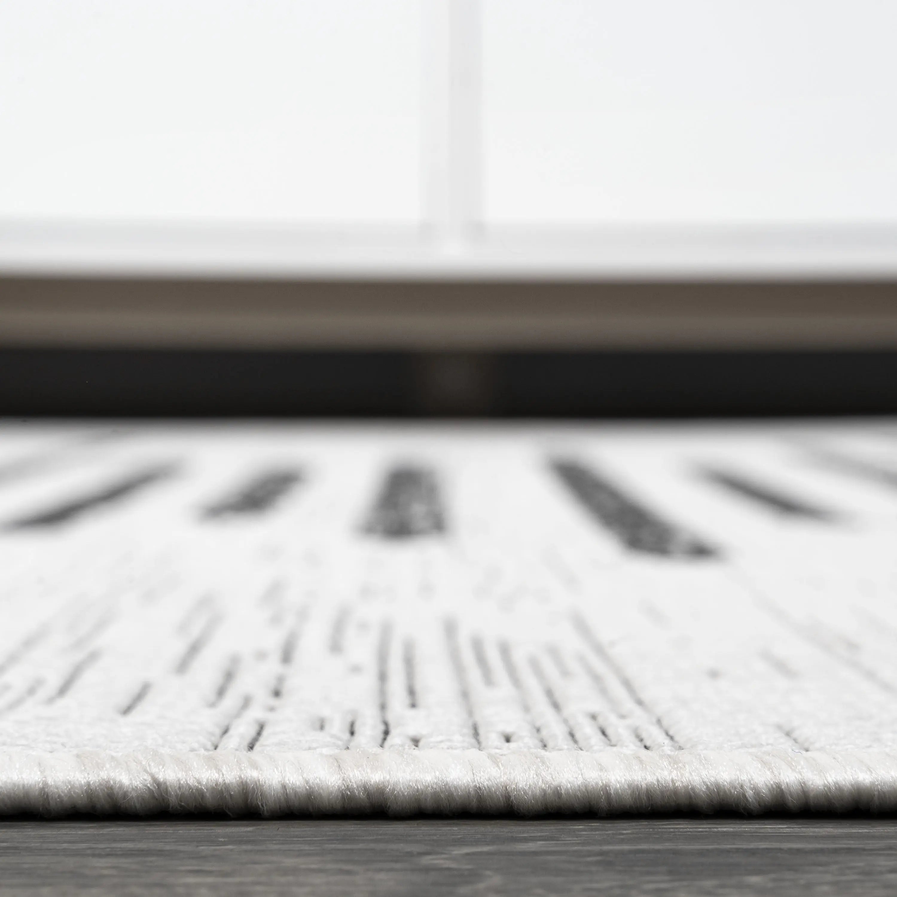 4' Ivory And Black Square Striped Indoor Outdoor Area Rug - GreatEagleInc