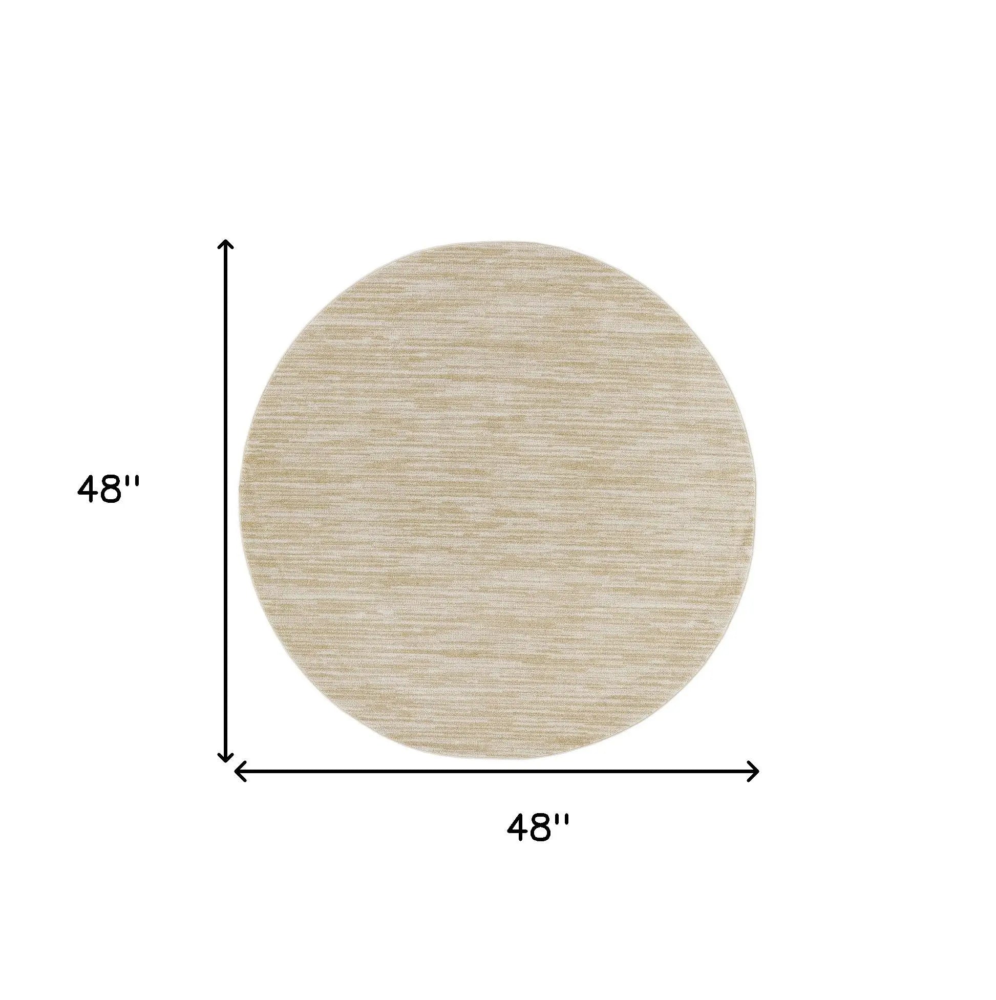 4' Ivory And Gold Round Abstract Indoor Outdoor Area Rug Homeroots Outdoor