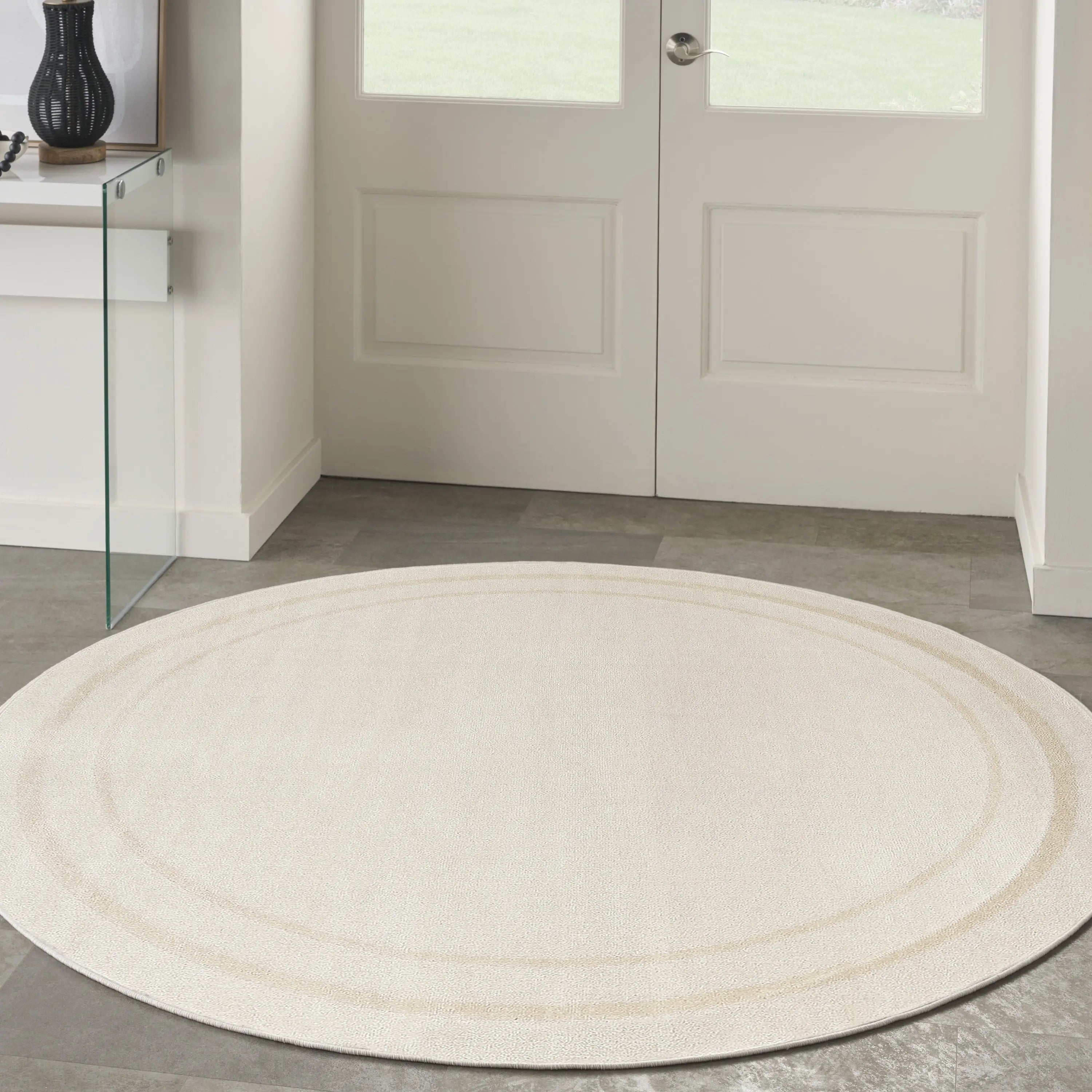 4' Ivory And Gold Round Indoor Outdoor Area Rug Homeroots Outdoor
