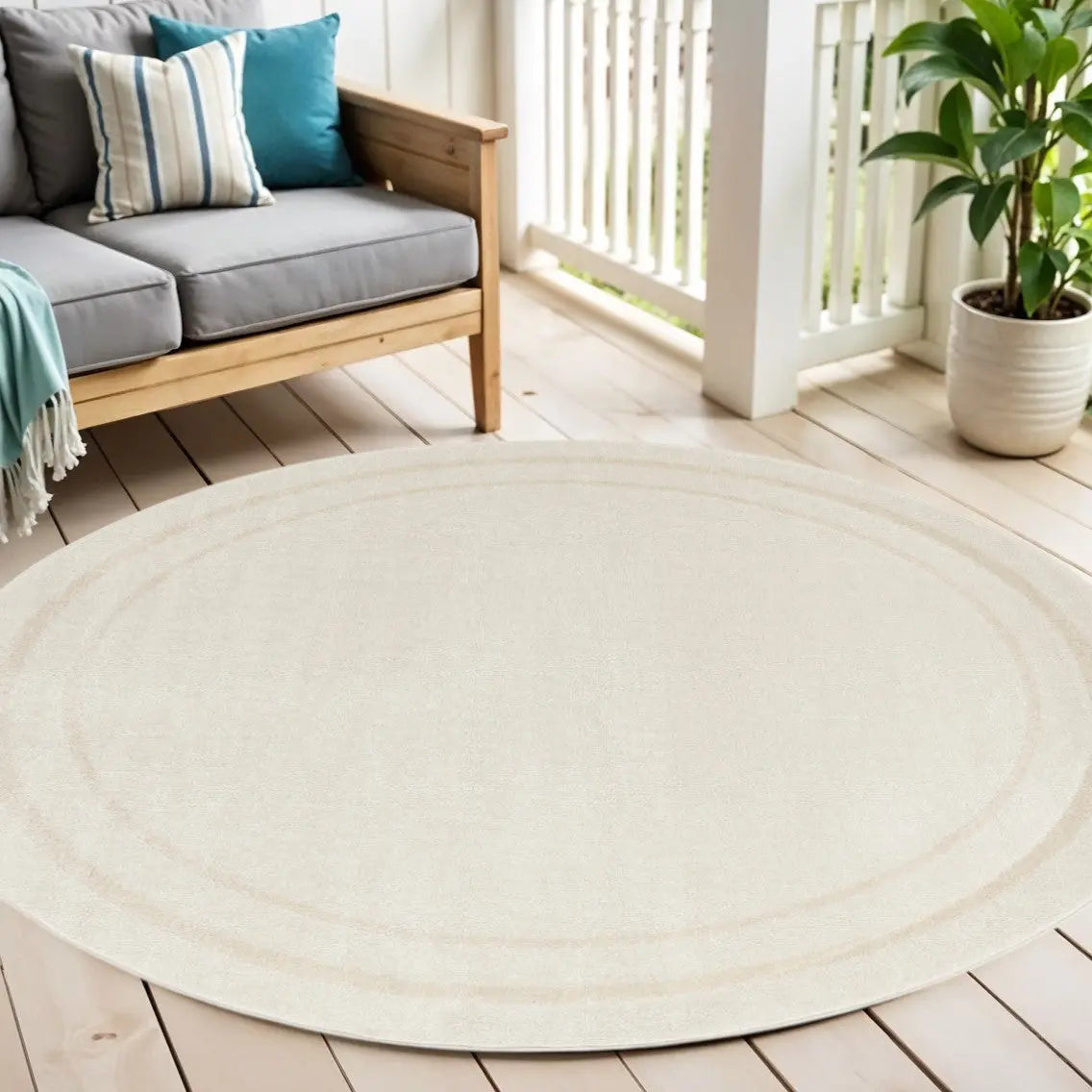 4' Ivory And Gold Round Indoor Outdoor Area Rug Homeroots Outdoor