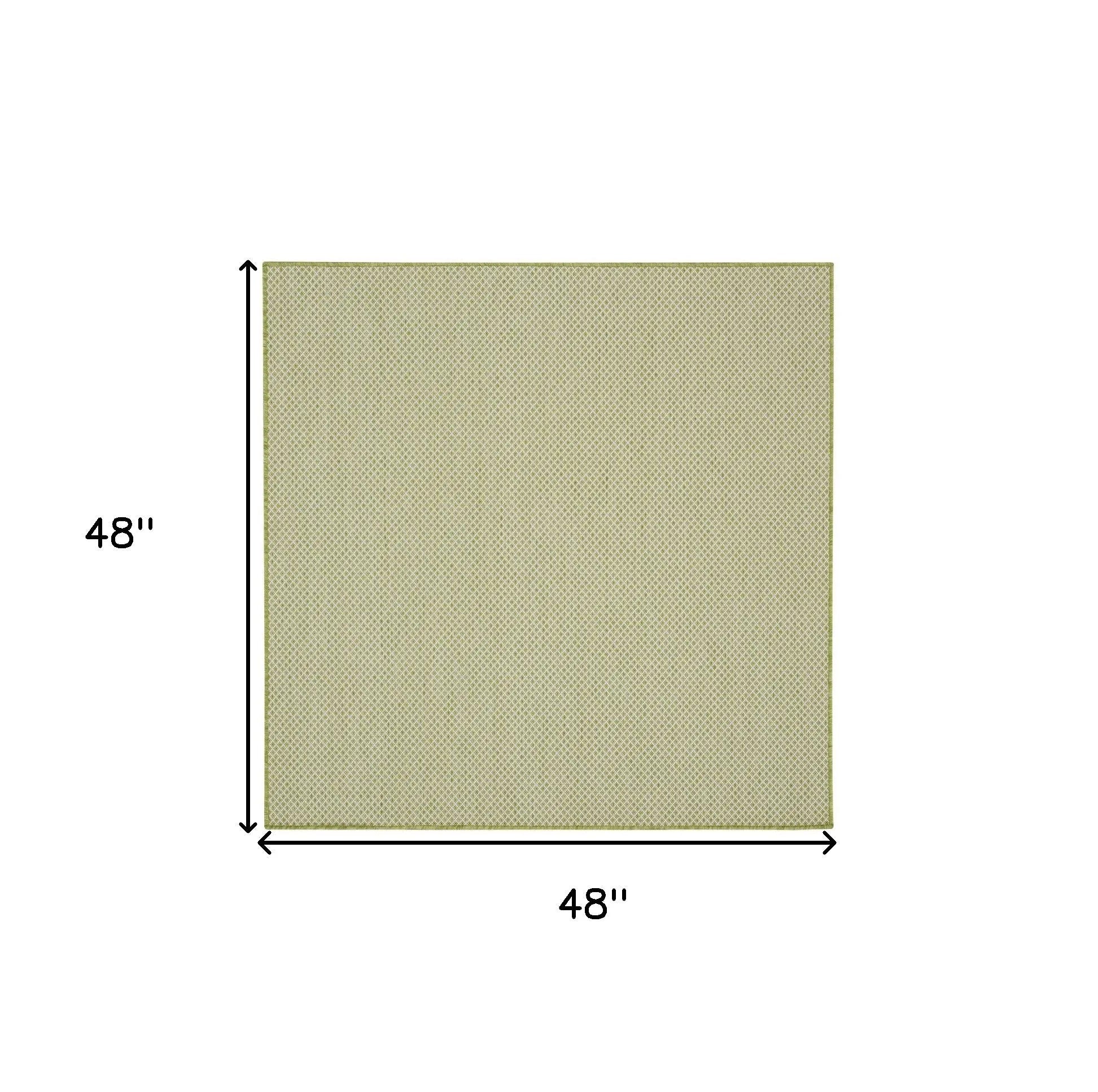 4' Ivory And Green Square Geometric Indoor Outdoor Area Rug Homeroots Outdoor