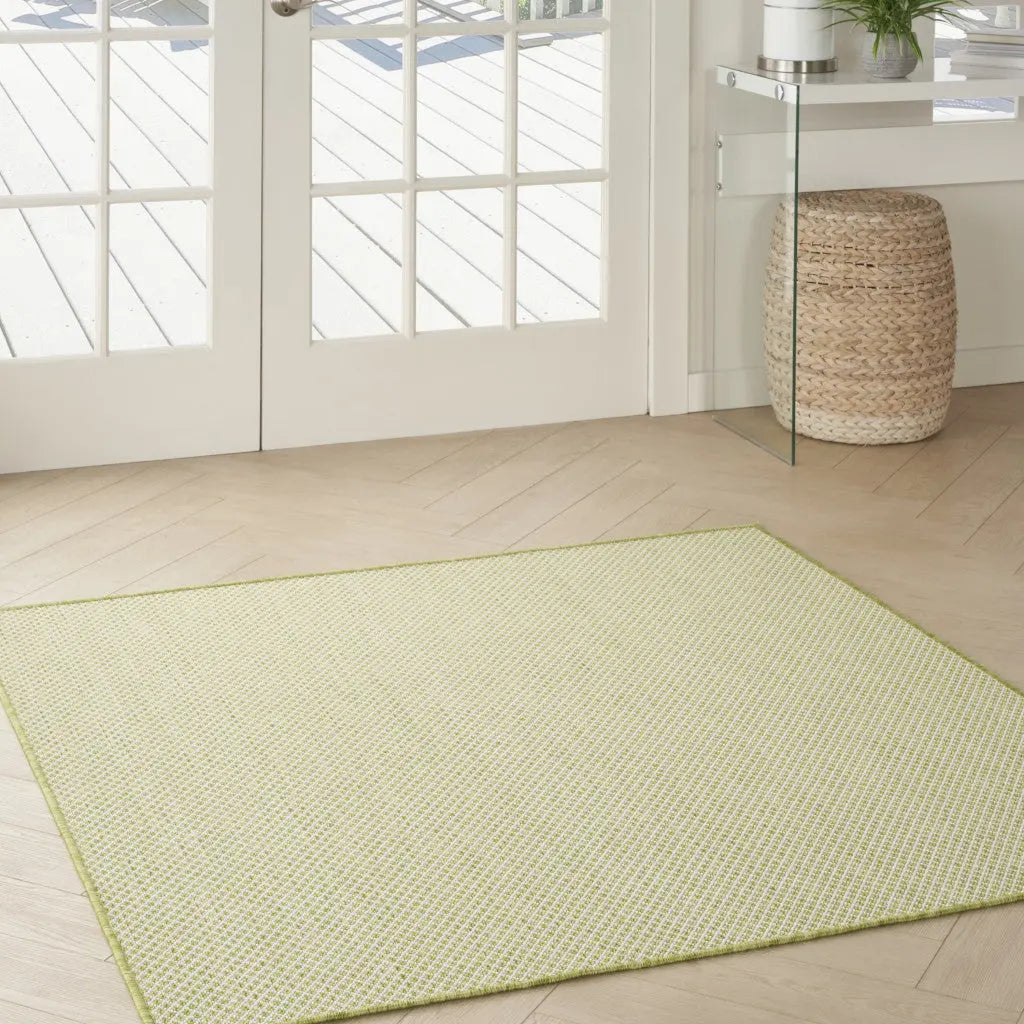 4' Ivory And Green Square Geometric Indoor Outdoor Area Rug Homeroots Outdoor