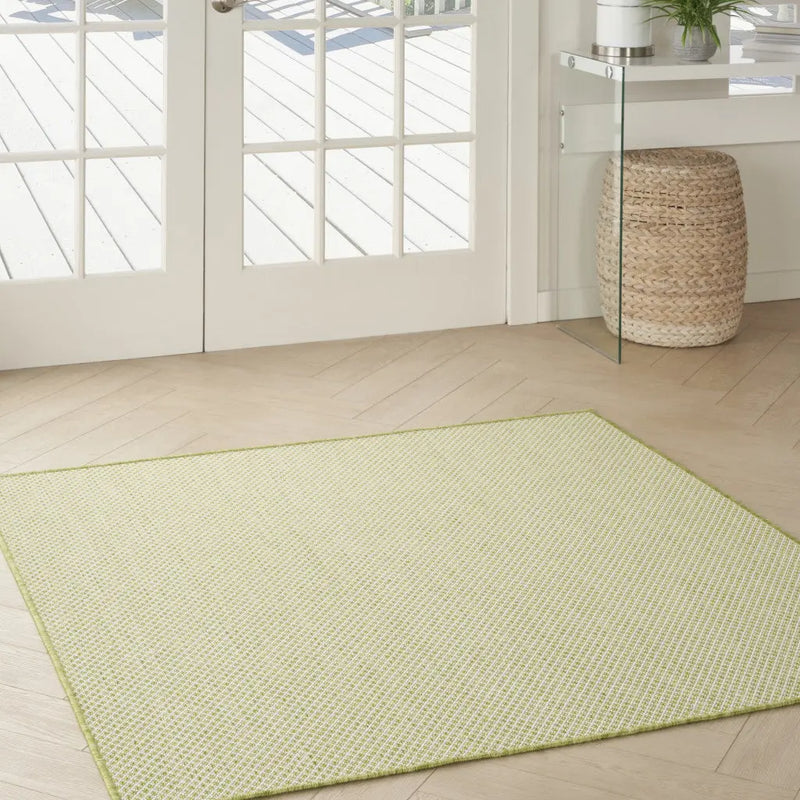 4' Ivory And Green Square Geometric Indoor Outdoor Area Rug Homeroots Outdoor