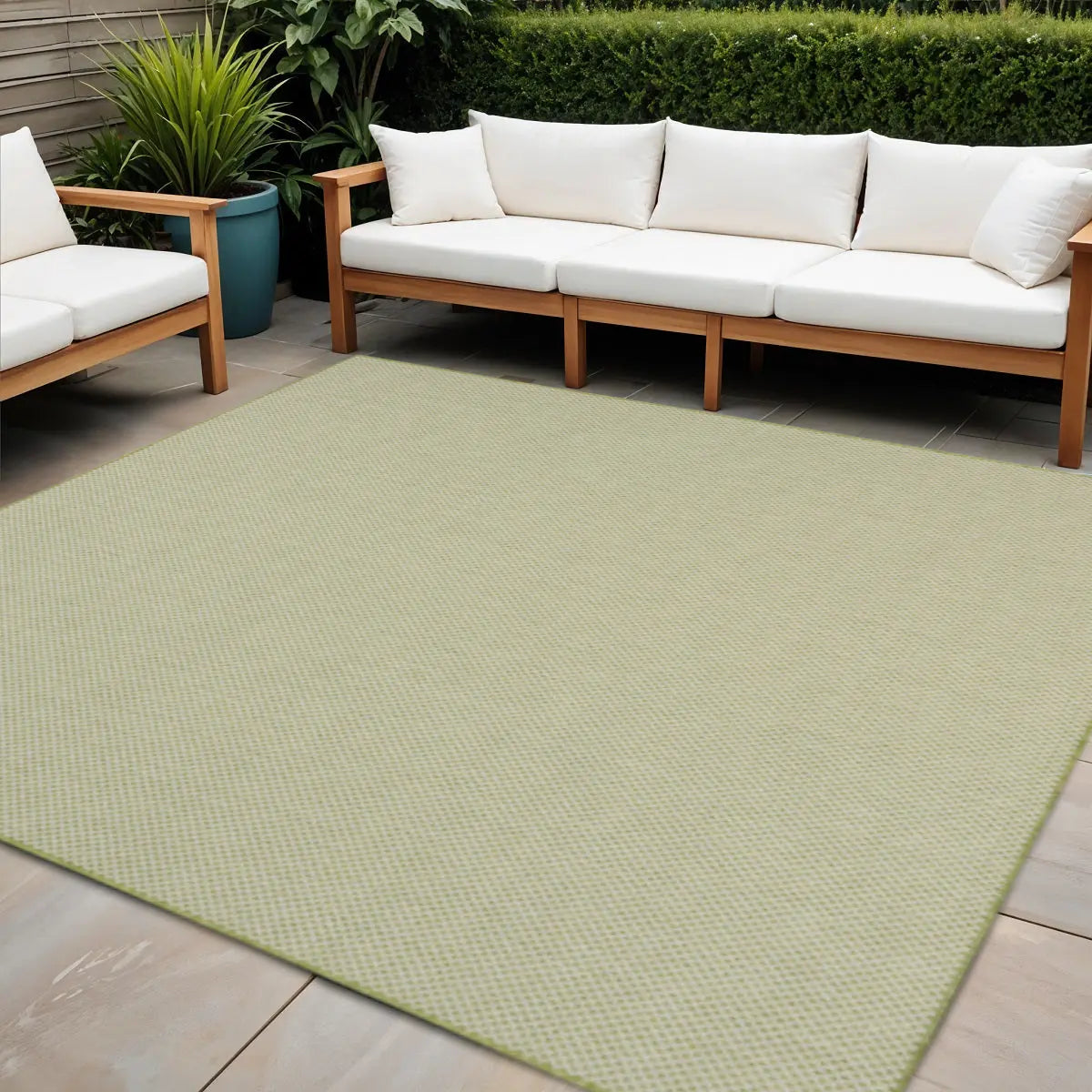 4' Ivory And Green Square Geometric Indoor Outdoor Area Rug Homeroots Outdoor