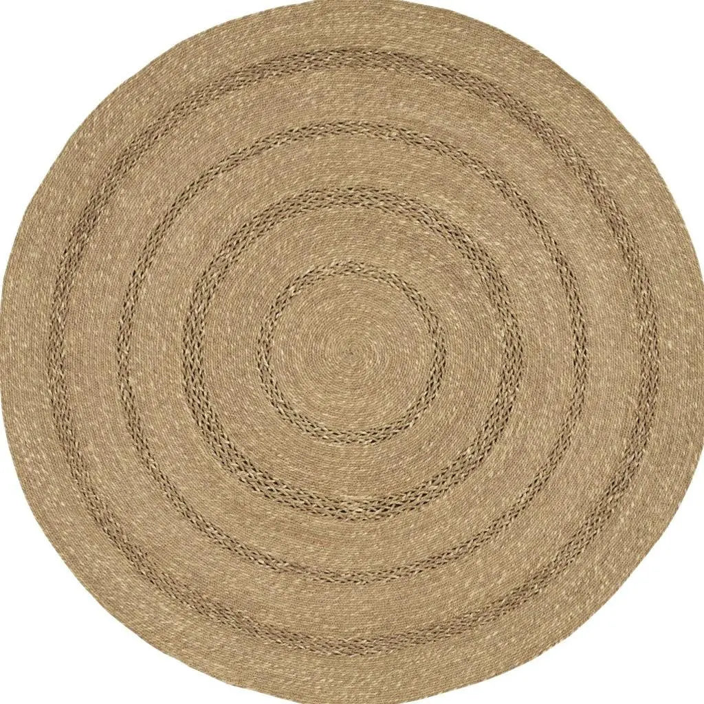 4' Natural And Brown Round Handmade Indoor Outdoor Area Rug Homeroots Outdoor