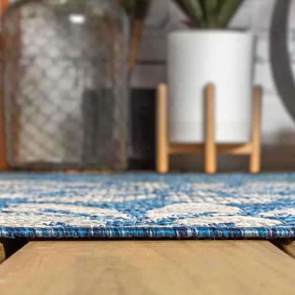 4' Navy Blue And Aqua Square Floral Indoor Outdoor Area Rug Homeroots Outdoor