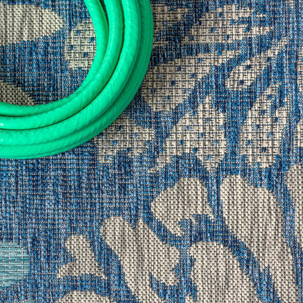 4' Navy Blue And Aqua Square Floral Indoor Outdoor Area Rug Homeroots Outdoor