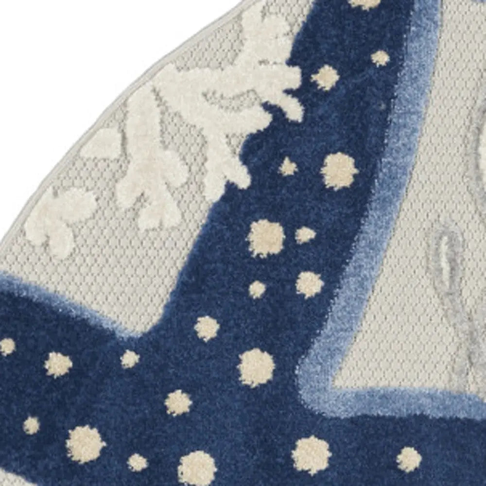 4' Navy Blue And Gray Round Starfish Indoor Outdoor Area Rug Homeroots Outdoor