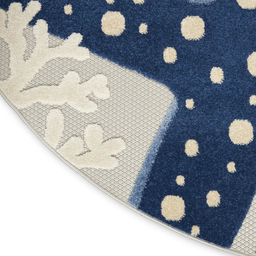4' Navy Blue And Gray Round Starfish Indoor Outdoor Area Rug Homeroots Outdoor