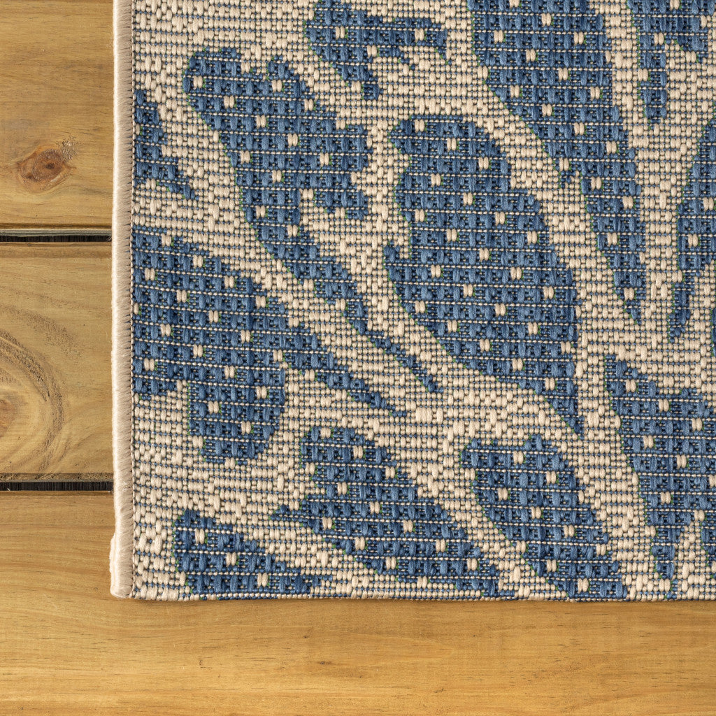 4' Navy Blue And Green Square Floral Indoor Outdoor Area Rug - GreatEagleInc