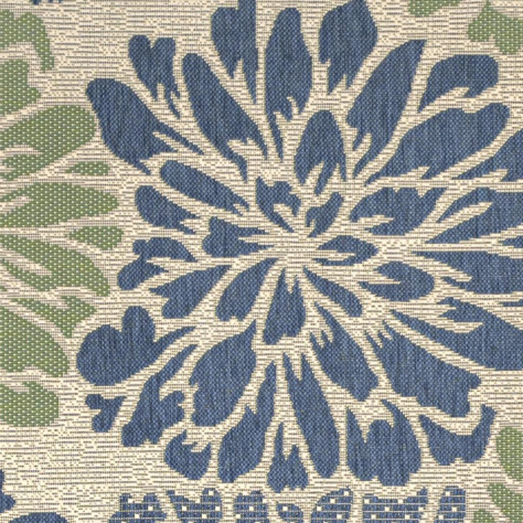 4' Navy Blue And Green Square Floral Indoor Outdoor Area Rug - GreatEagleInc