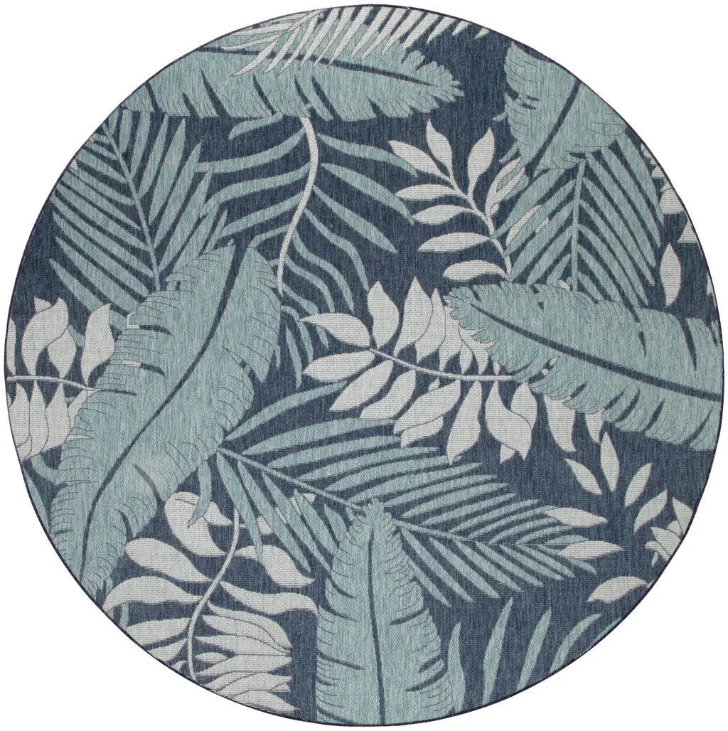 4' Navy Blue Round Floral Indoor Outdoor Area Rug Homeroots Outdoor