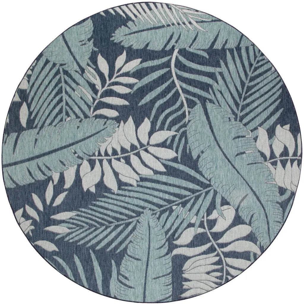 4' Navy Blue Round Floral Indoor Outdoor Area Rug Homeroots Outdoor