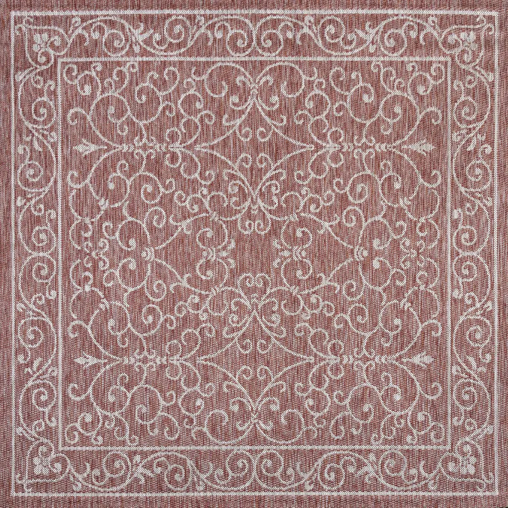 4' Red And Beige Square Medallion Indoor Outdoor Area Rug Homeroots Outdoor