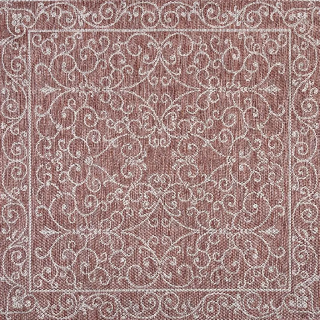 4' Red And Beige Square Medallion Indoor Outdoor Area Rug Homeroots Outdoor