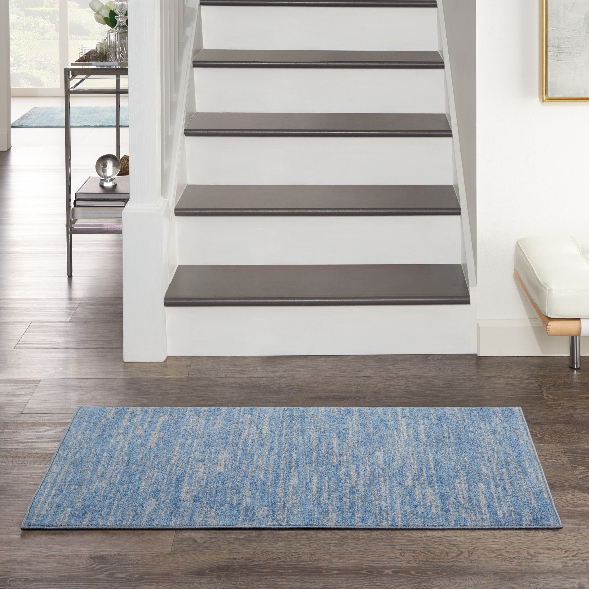 4' Runner Blue And Gray Indoor Outdoor Runner Rug - GreatEagleInc