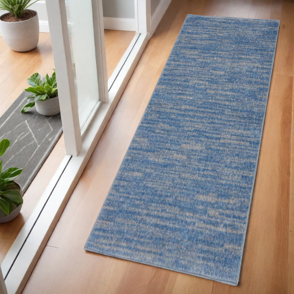 4' Runner Blue And Gray Indoor Outdoor Runner Rug - GreatEagleInc