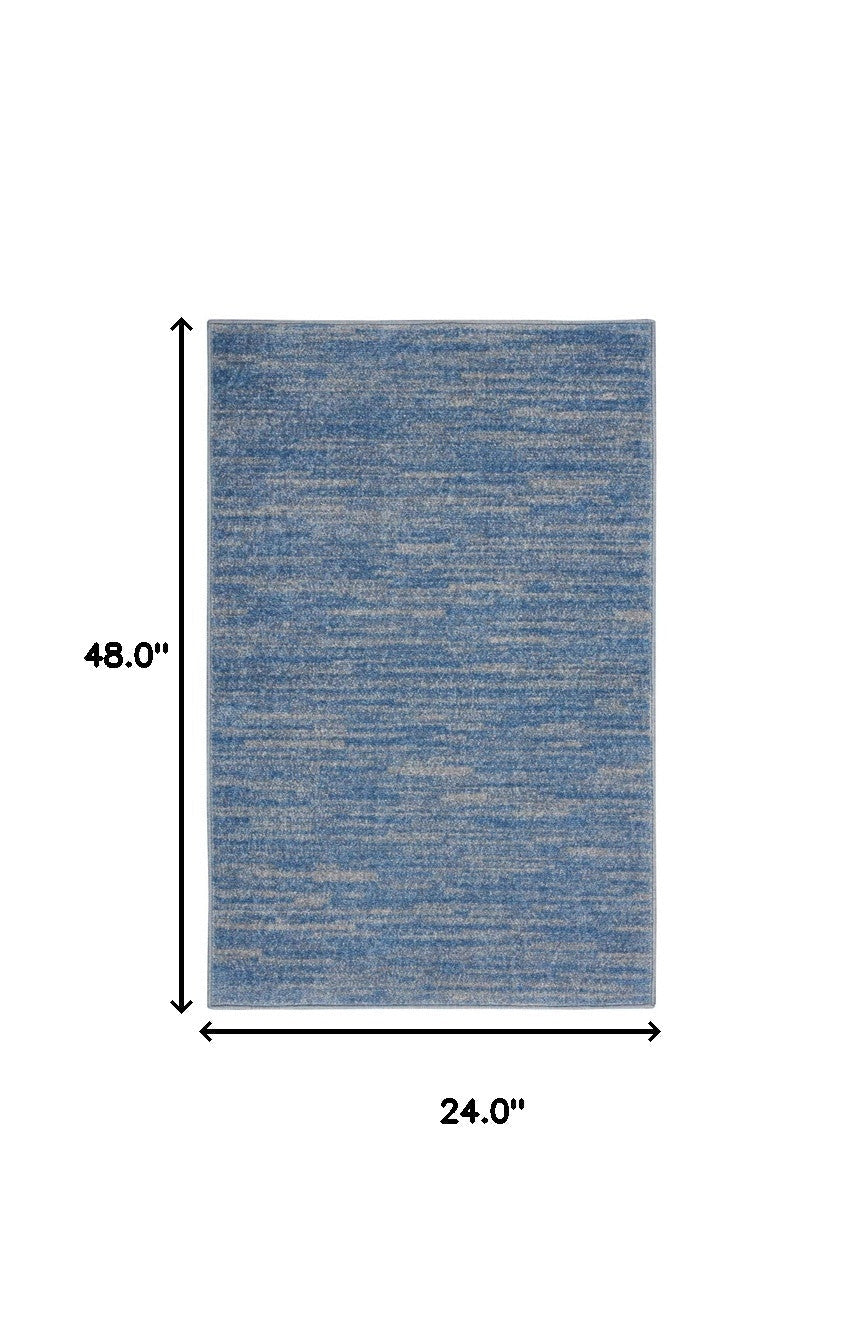 4' Runner Blue And Gray Indoor Outdoor Runner Rug - GreatEagleInc