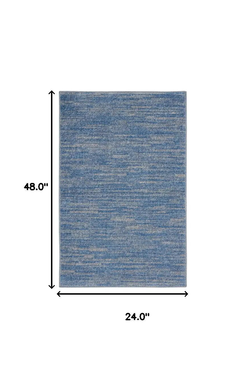 4' Runner Blue And Gray Indoor Outdoor Runner Rug - GreatEagleInc
