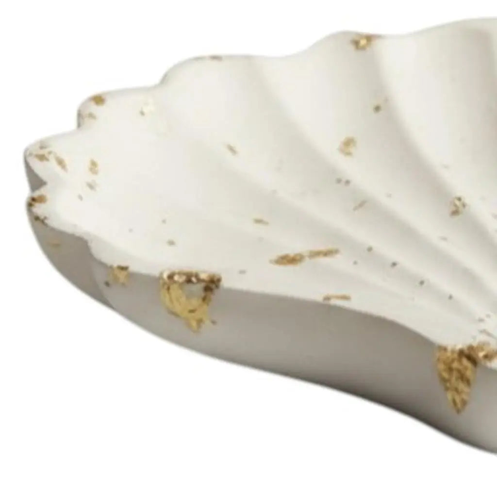 4" White And Gold Resin Handmade Seashell Trinket Tray Homeroots Kitchen & Dining