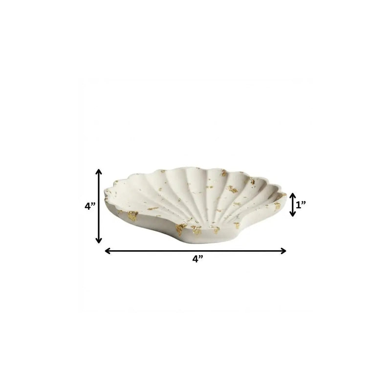 4" White And Gold Resin Handmade Seashell Trinket Tray Homeroots Kitchen & Dining