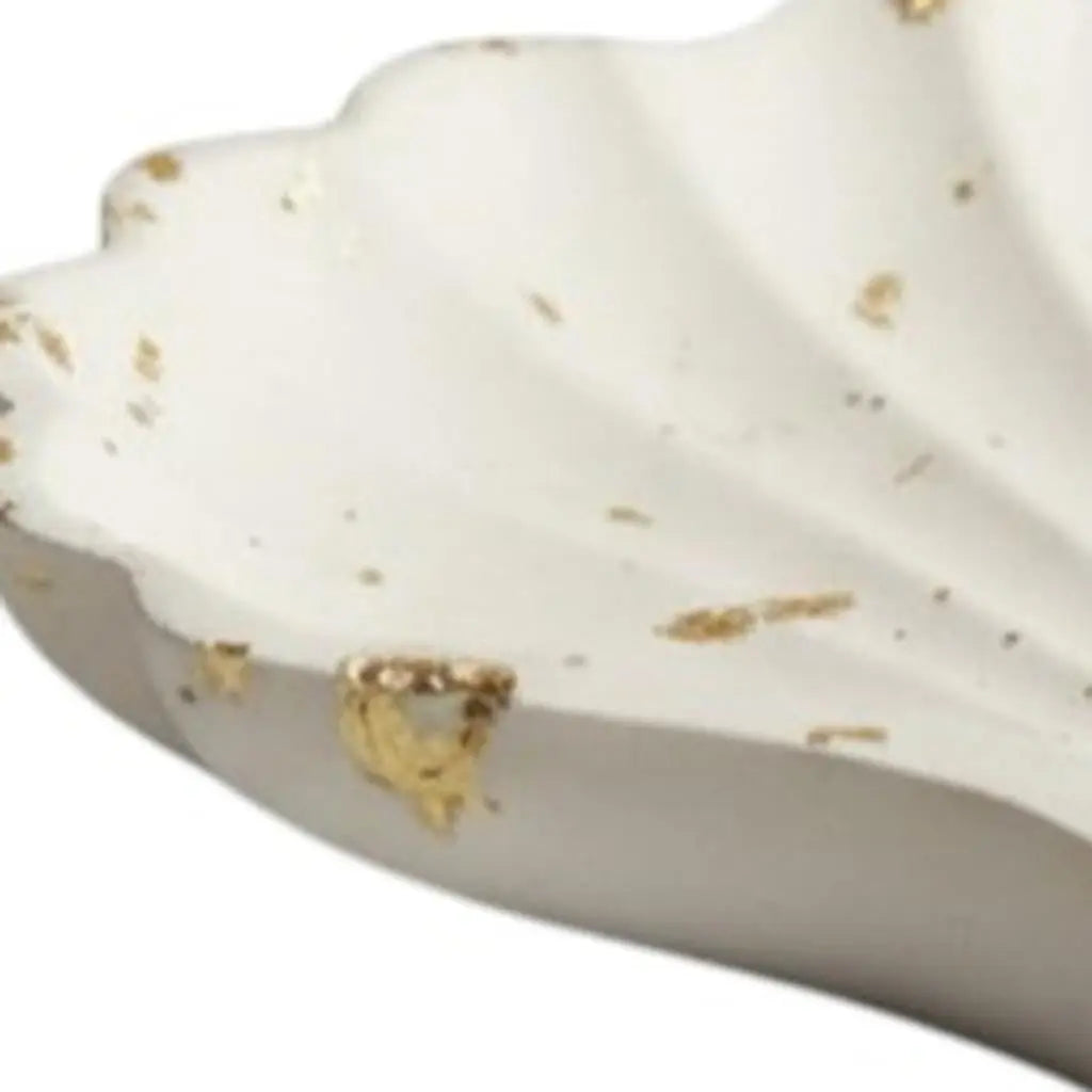 4" White And Gold Resin Handmade Seashell Trinket Tray Homeroots Kitchen & Dining