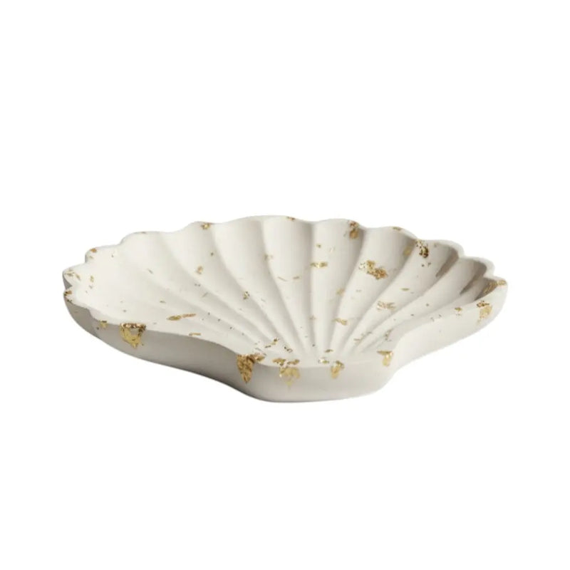 4" White And Gold Resin Handmade Seashell Trinket Tray Homeroots Kitchen & Dining
