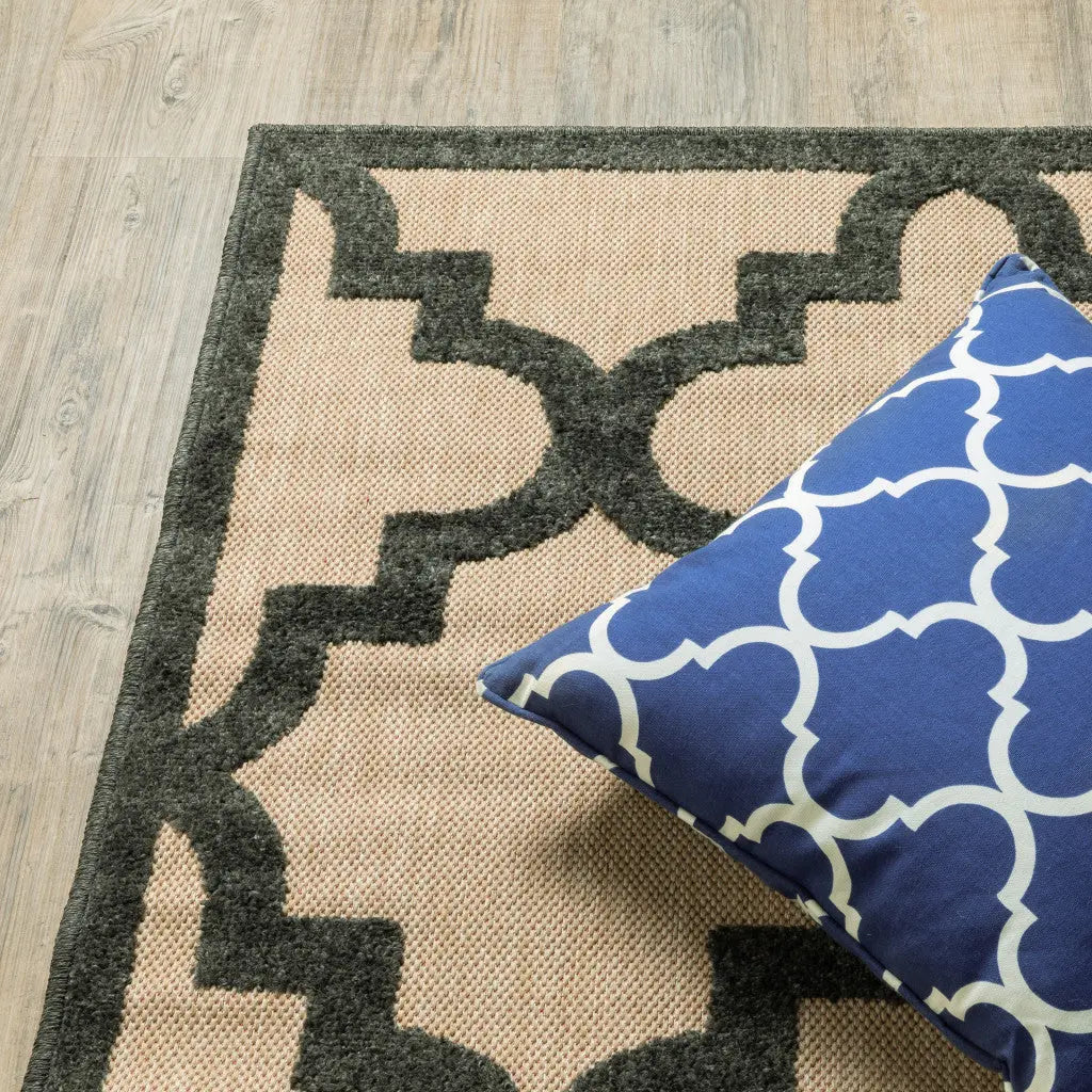 4' X 5' Beige and Black Geometric Stain Resistant Indoor Outdoor Area Rug Homeroots Outdoor