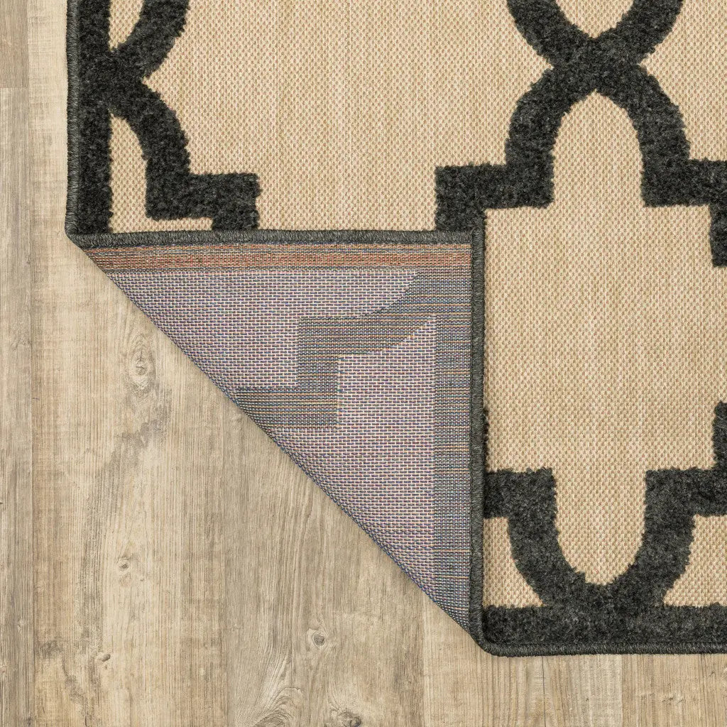 4' X 5' Beige and Black Geometric Stain Resistant Indoor Outdoor Area Rug Homeroots Outdoor