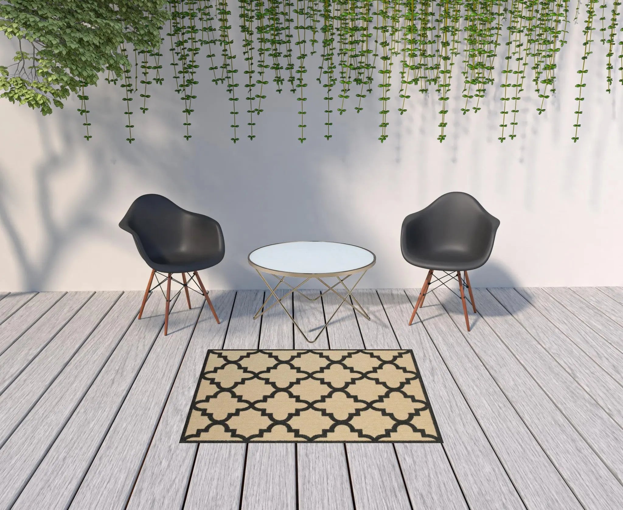 4' X 5' Beige and Black Geometric Stain Resistant Indoor Outdoor Area Rug Homeroots Outdoor
