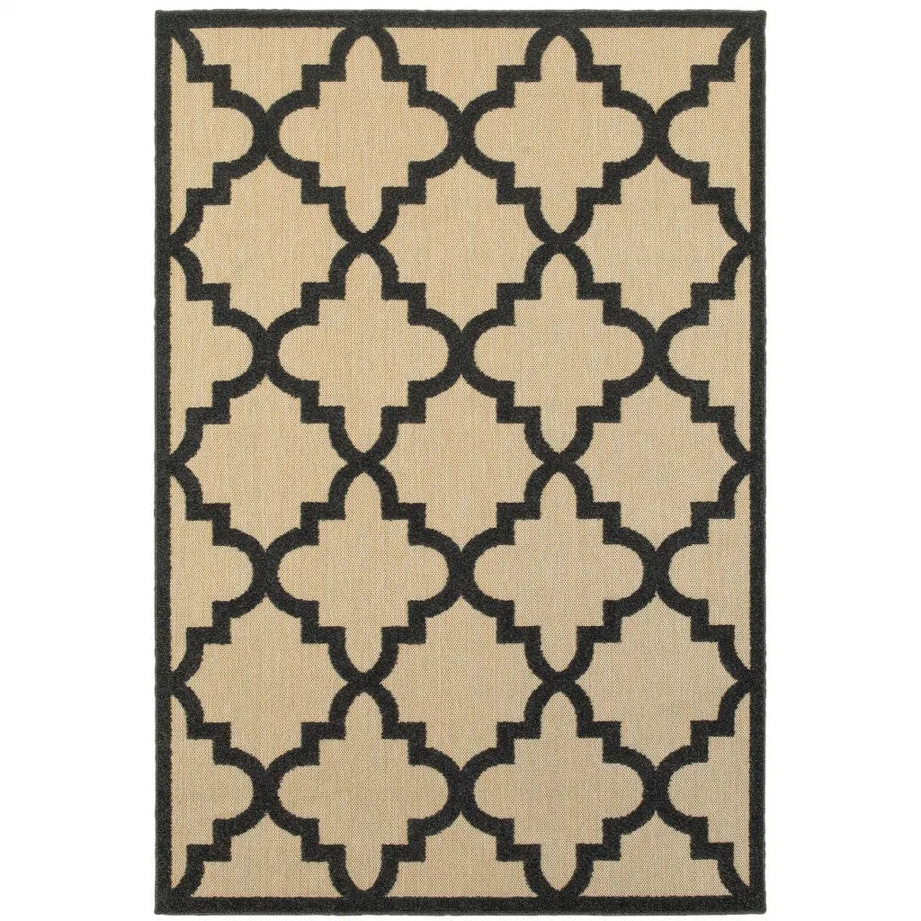 4' X 5' Beige and Black Geometric Stain Resistant Indoor Outdoor Area Rug Homeroots Outdoor