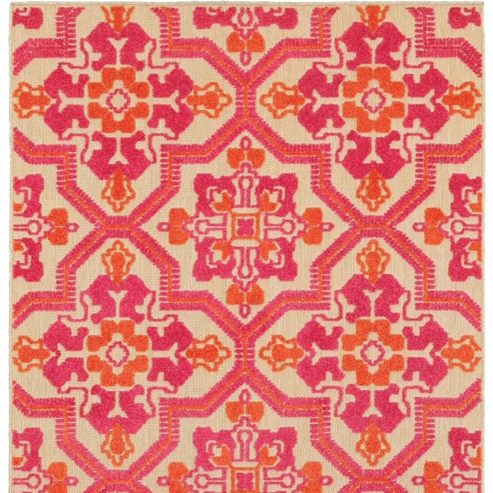 4' X 5' Pink and Orange Medallion Indoor Outdoor Area Rug Homeroots Outdoor