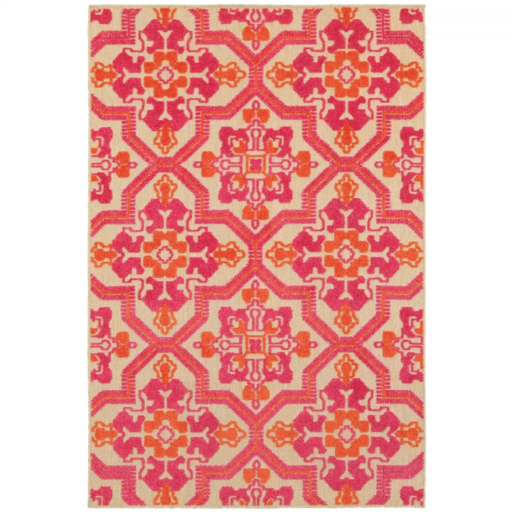 4' X 5' Pink and Orange Medallion Indoor Outdoor Area Rug Homeroots Outdoor