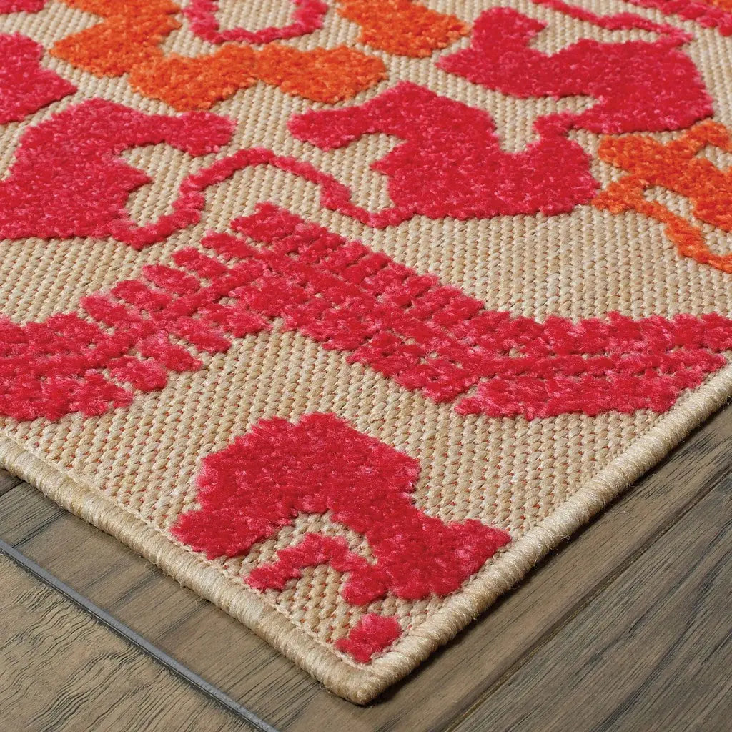 4' X 5' Pink and Orange Medallion Indoor Outdoor Area Rug Homeroots Outdoor