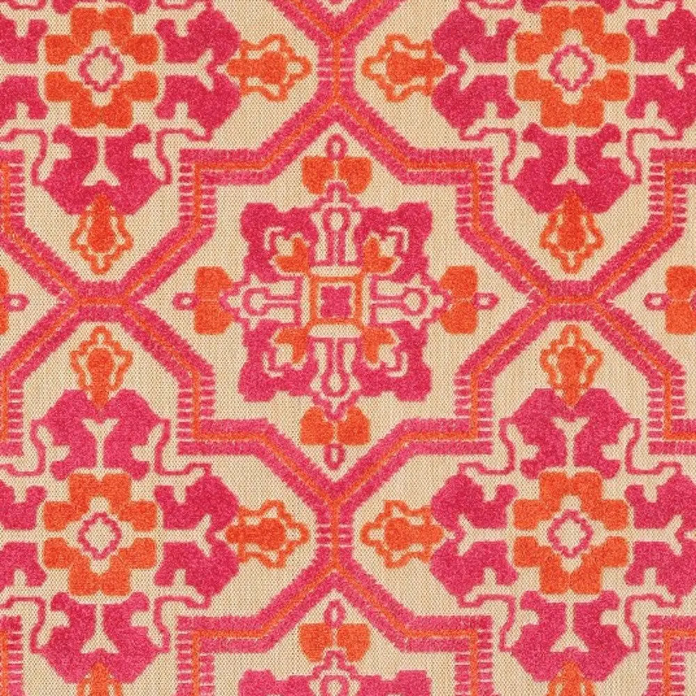 4' X 5' Pink and Orange Medallion Indoor Outdoor Area Rug Homeroots Outdoor