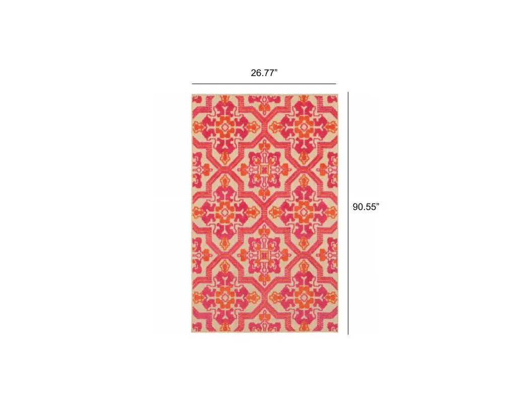 4' X 5' Pink and Orange Medallion Indoor Outdoor Area Rug Homeroots Outdoor