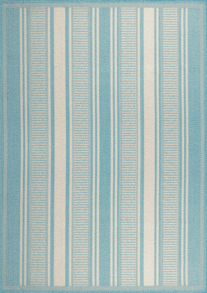 4' X 6' Aqua And Beige Striped Indoor Outdoor Area Rug Homeroots Outdoor
