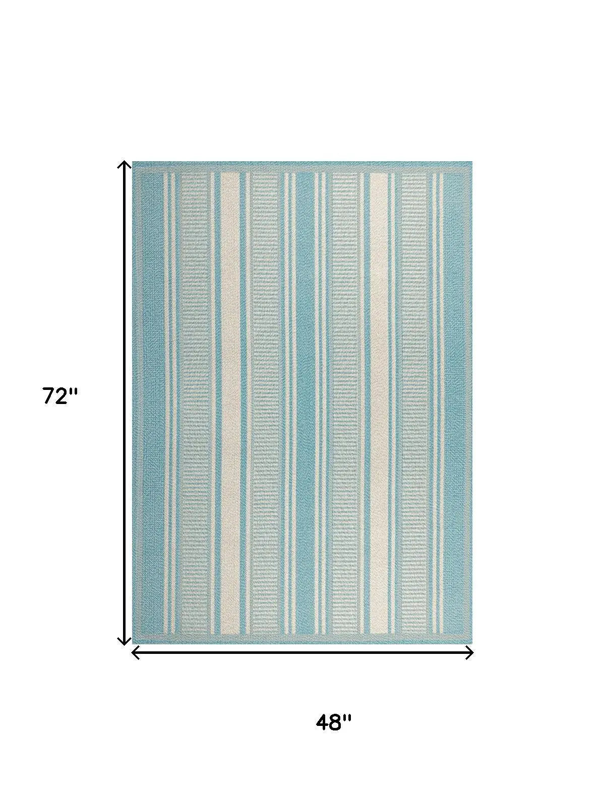 4' X 6' Aqua And Beige Striped Indoor Outdoor Area Rug Homeroots Outdoor