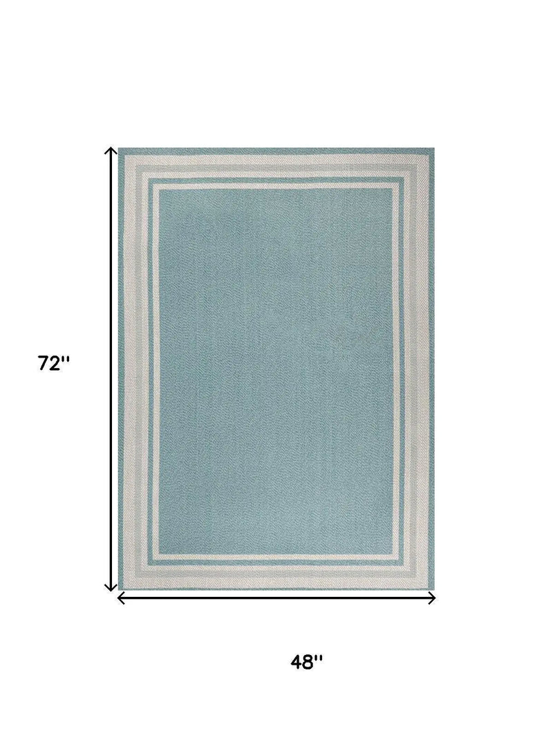 4' X 6' Aqua And Beige Striped Indoor Outdoor Area Rug Homeroots Outdoor