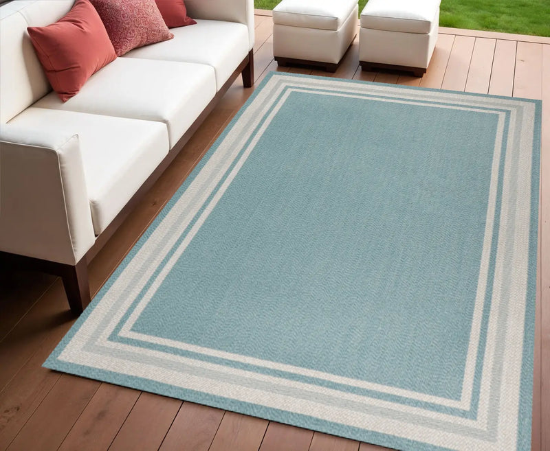 4' X 6' Aqua And Beige Striped Indoor Outdoor Area Rug Homeroots Outdoor
