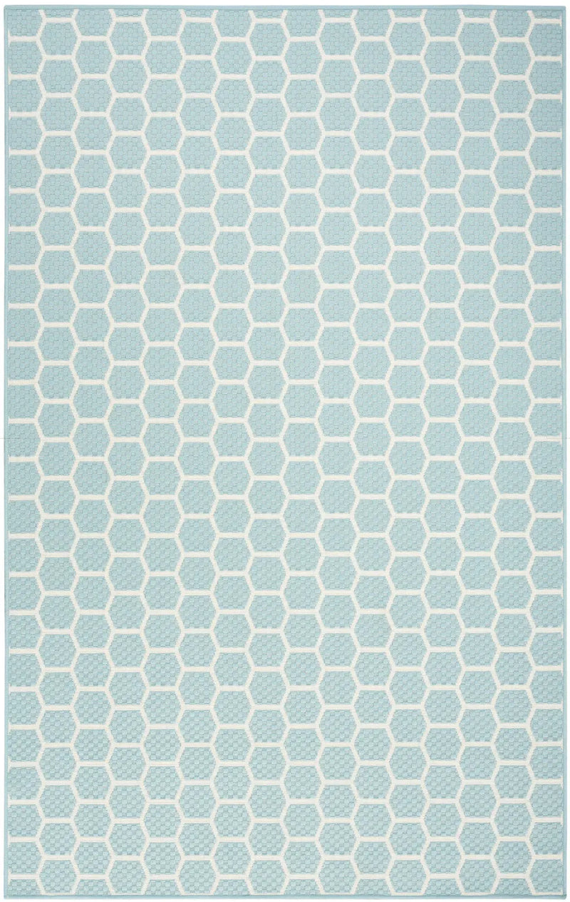 4' X 6' Aqua And Ivory Geometric Indoor Outdoor Area Rug Homeroots Outdoor