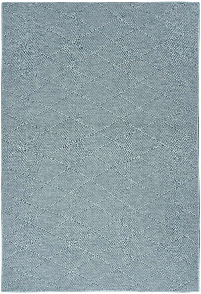 4' X 6' Aqua And Ivory Geometric Indoor Outdoor Area Rug Homeroots Outdoor