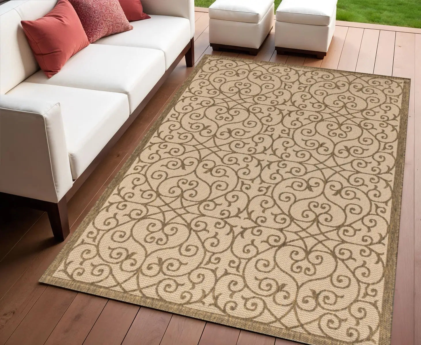 4' X 6' Beige And Brown Geometric Indoor Outdoor Area Rug Homeroots Outdoor